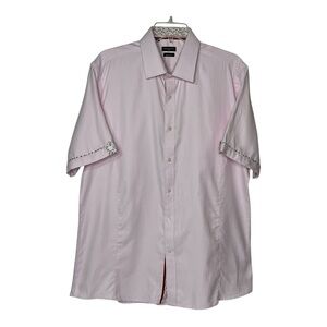 Rosso Milano Italy Pink and Floral Short Sleeve Men's L 16.5"‎ Button Up Shirt